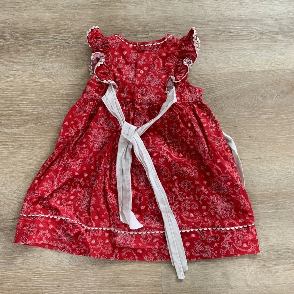 Edgehill Collection bandanna Girls Red Paisley Ric Rac Sleeve‎ Sash Dress 4T